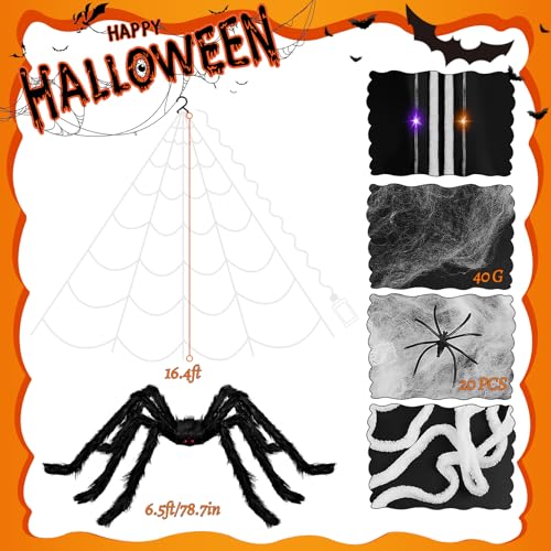 Halloween Spider Web Lights with Remote Control & Giant Spider - Outdoor Indoor Decor