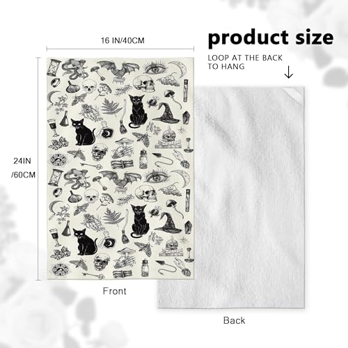 Witchy Gothic Kitchen Towels Set of 2 - Celestial & Cat Design, 16x24 Inches
