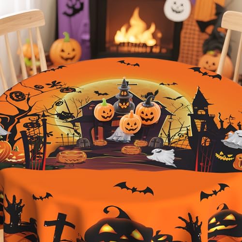 Hexagram Halloween Round Tablecloth 60 Inches Pumpkin Ghost Decor Variation of THIS listing