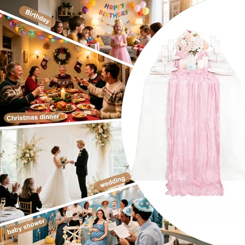 Dusty Pink Cheesecloth Table Runner for Weddings & Parties - 12 Pack