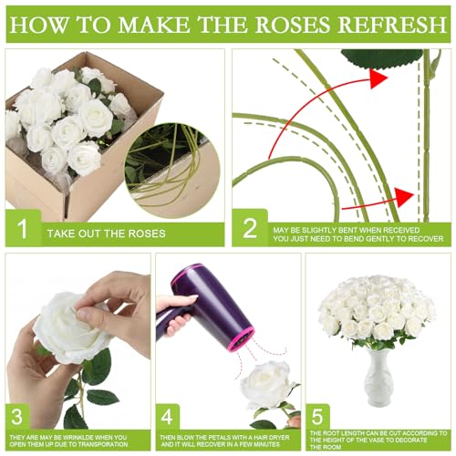 Artificial Roses Bulk 100 Pcs - White Silk Flowers for Wedding & Decor - Timeless & Reusable