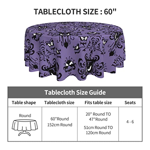Purple Halloween Round Tablecloth 60 Inch - Haunted Mansion Ghost Decor