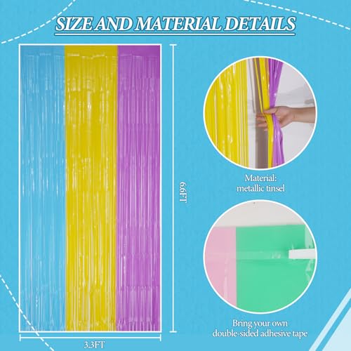 Pastel Rainbow Foil Fringe Backdrop 2 Pack - Shiny Tinsel Curtains for Party & Photo Booth