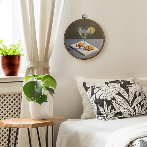 Cheese Crackers Wall Art - Martini Cocktail Food Decor, 10x10 Inch Round Canvas with Frame
