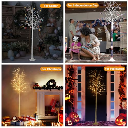 8FT Lighted Artificial Birch Tree with Warm White LED Lights for Christmas and Holiday Decor