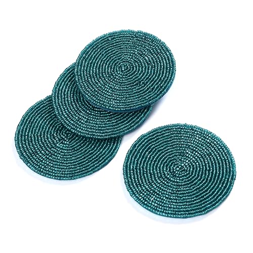 Solid Teal Handmade Beaded Coasters Set of 4 - Halloween Fall Thanksgiving Holiday