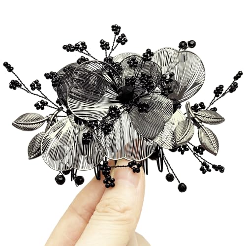 Black Flower Hair Comb for Wedding Bridal Hair Accessories Women