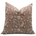Light Brown 24x24 Linen Block Print Throw Pillow Cover with Zipper - Farmhouse Decor