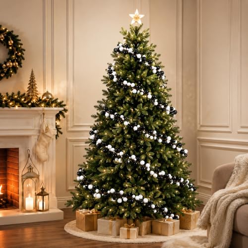 9ft Black White Christmas Ball Garland Ornaments - Gothic Xmas Tree Decor