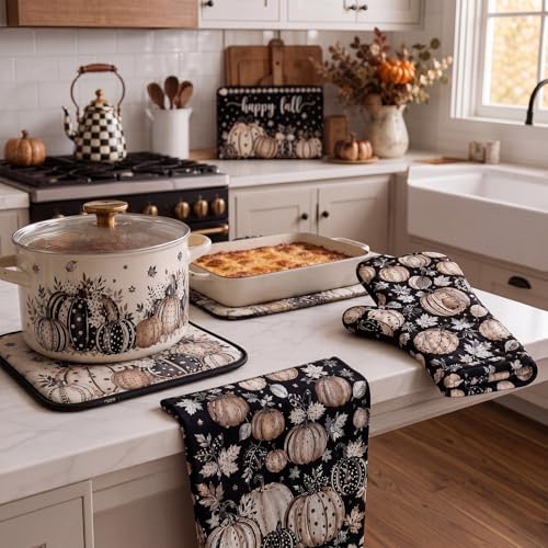 Black Polka Dot Pumpkin Fall Kitchen Decoration Gift Set - 10 Pieces, Variation: Black Pumpkin