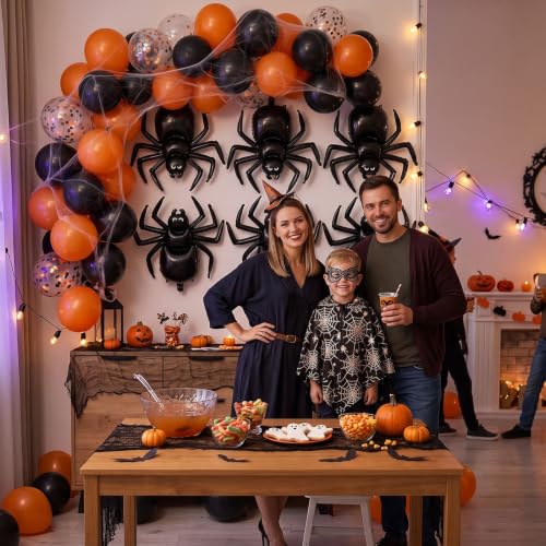 Halloween Balloons Set - 6 Foil Spider Balloons for Halloween Party Decorations - Variation D