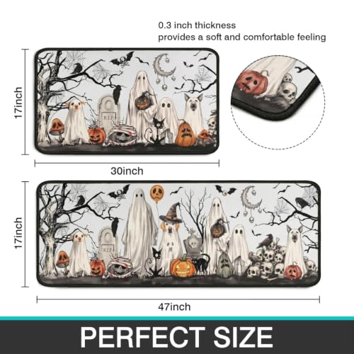 Halloween Horror Kitchen Rugs Set of 2 Non Slip Washable Indoor Floor Mats