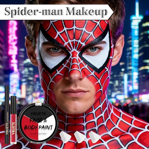 Halloween Face Paint Kit for Demon Joker Makeup - Black White Red + Spider-Man Variation