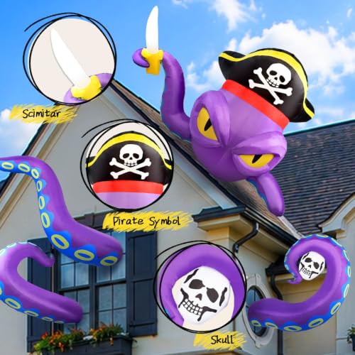 9FT Pirate Octopus Inflatable Halloween Yard Decoration with LED Lights