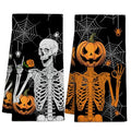 Halloween Kitchen Towel Set - Pumpkin Skeleton Hand Spider Web Black 3