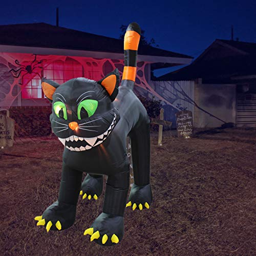 11 Foot Animated Inflatable Black Cat Halloween Decoration with Lights and Rotating Head