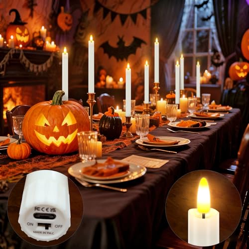 Rechargeable Flameless Taper Candles with Charging Base - White Wave 6 Pack