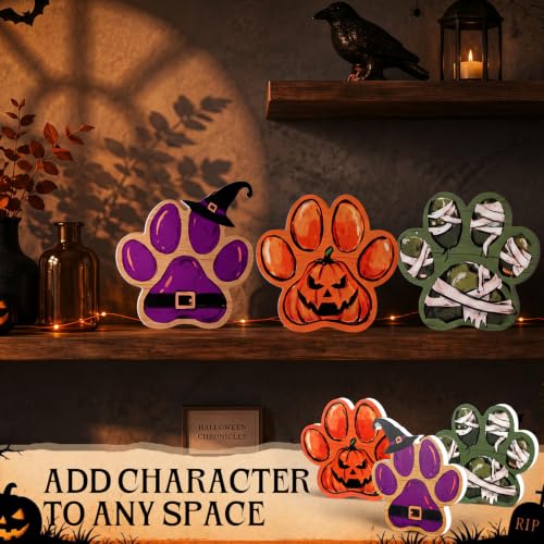 Halloween Pet Paw Print Wooden Table Decor Set - Whimsical Indoor Halloween Decorations