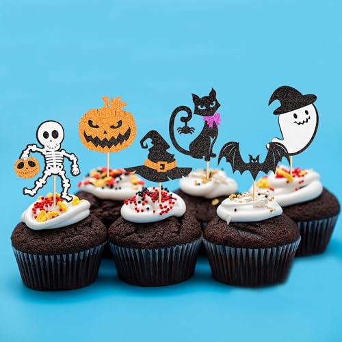 Halloween Cupcake Toppers 24 Pack Spooky Designs for Cakes & Desserts