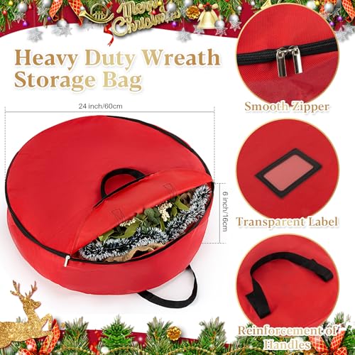 24 Inch Christmas Wreath Storage Bag with Handles - Holiday Decor Organizer