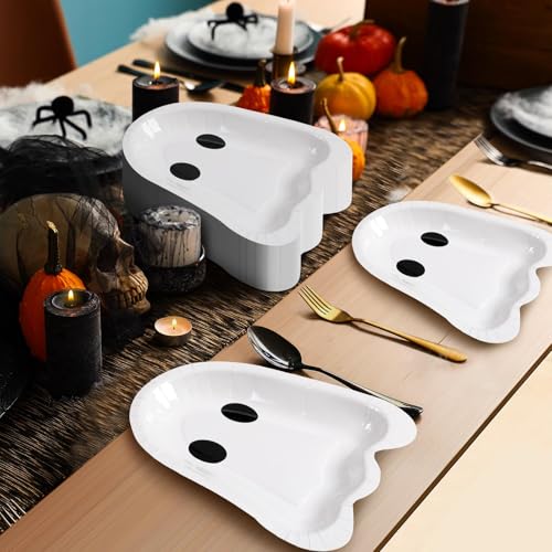 Ghost Halloween Paper Plates 9 Inch Disposable Party Dinnerware - 100 Pcs, White