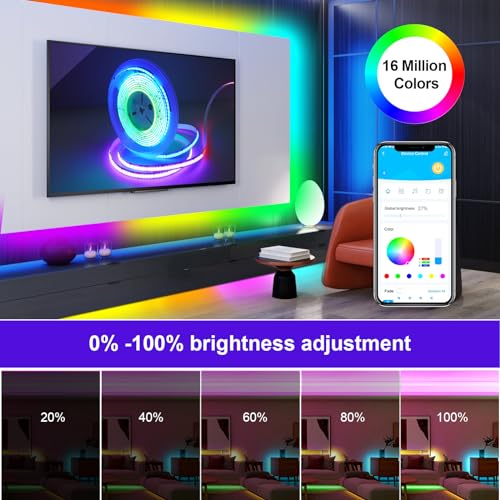 16.4ft RGB LED Strip Lights with Smart IC, 2880 LEDs, Bluetooth App Control