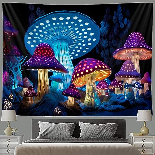 Blacklight Wall Tapestry for Bedroom - Fantasy UV Reactive Moon Art - 91 x 71 Inches Variation C