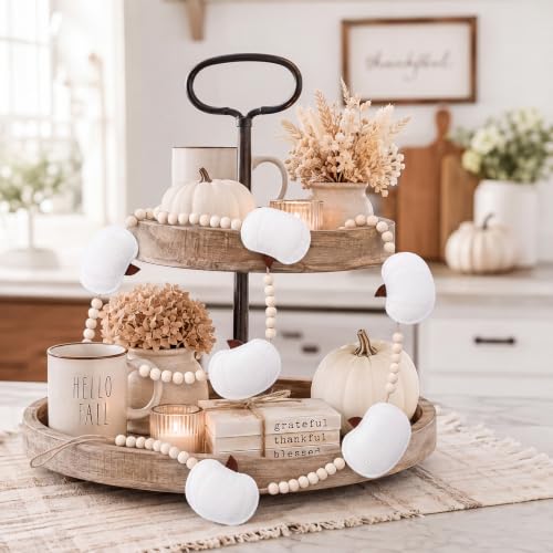 Felt Pumpkin Garland with Wooden Beads - Fall Halloween Decor, Adjustable Length