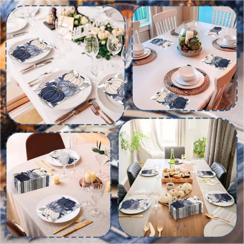 Blue Fall Pumpkin Guest Disposable Napkins - 200 Pcs, Autumn Table Decor