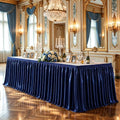 9ft Navy Blue Satin Table Skirt for Rectangular Tables - Wrinkle Resistant