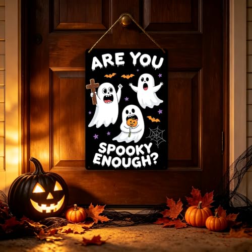 Are You Spooky Enough? Halloween Ghost Metal Sign - 8x12 Inch Wall Decor