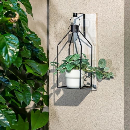 Washwhite Farmhouse Wall Candle Sconce Set of 2 with Wooden Boards & Metal Lanterns