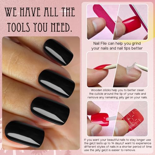 Black Short Square Press-On Nails Kit - 240 Pc Fake Nails with Glue & Tools