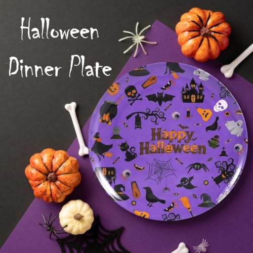 Halloween Melamine Dinner Plates Set - Purple, 10-Inch, 12PCS | Kids & Party Tableware