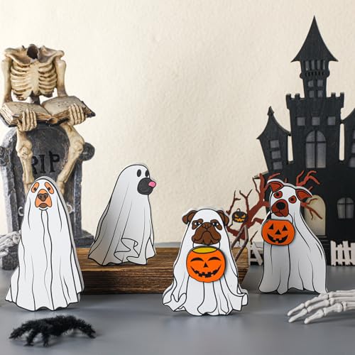Halloween Ghost Dog Wooden Decoration Set for Tiered Tray Table Sign