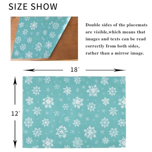 Snowflake Turquoise Placemats Set of 4 Christmas Table Mats - Aqua Winter Decor