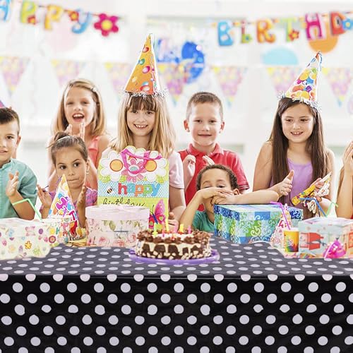 Black Polka Dot Disposable Tablecloth 54x108 Inch - Pack of 5 - Waterproof Party Covers - Variation of THIS listing