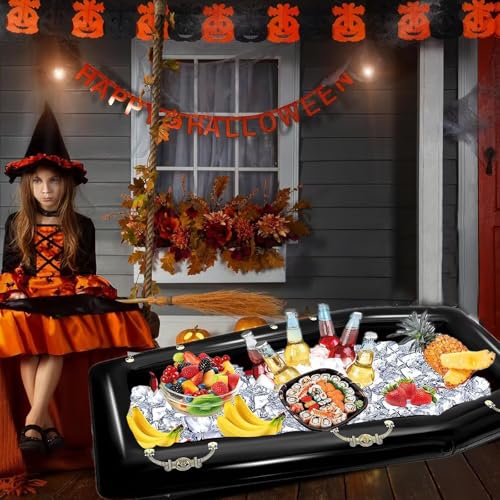 Halloween Inflatable Coffin Cooler 52 Inch Black & Gold Pool Drink Cooler