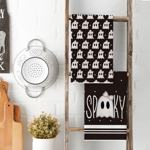 Black Ghost Halloween Kitchen Towels Set of 2 - 18x26 Inch Artoid Mode
