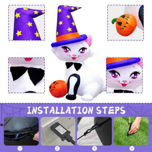 6FT Inflatable Cat Halloween Decoration with Pumpkin LED Light Yard & Garden Decor