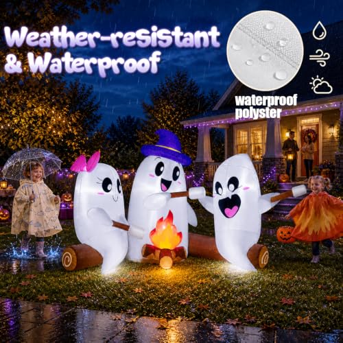 6FT Halloween Inflatable Ghosts with Campfire & LED Lights Outdoor Yard Decor