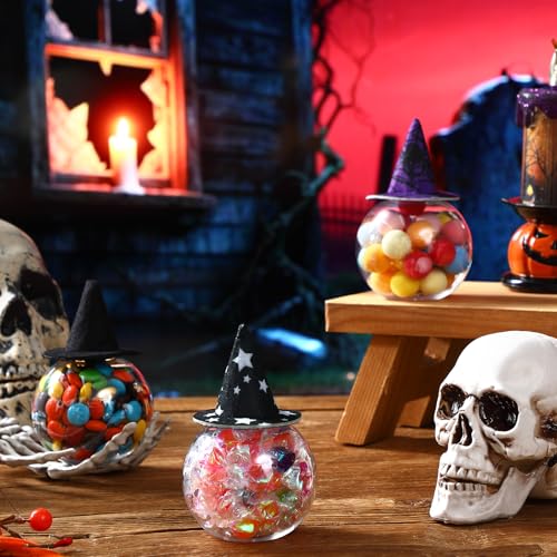 Halloween Potion Bottles Set with Wizard Hats - 24 Spherical Plastic 200ml Decorations