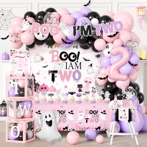 Halloween 2nd Birthday Decorations for Girl Spooky Theme Party Set with Balloons & Backdrop