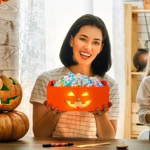 Sintuff Halloween Candy Bowl Large Grimace Pumpkin Wooden Serving Dish - Festive Decor