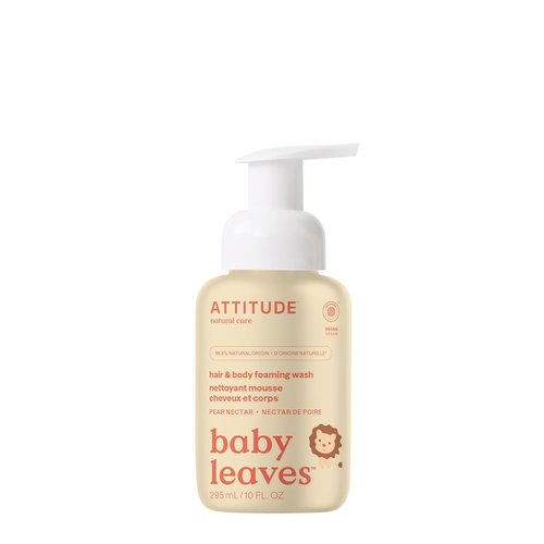 ATTITUDE 2-in-1 Hair and Body Foaming Baby Wash - EWG Verified, Vegan Pear Nectar, 10 Fl Oz