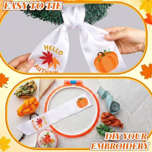 Fall Wreath Sash Set - White and Pumpkin Autumn Front Door Decor, 2 Pieces