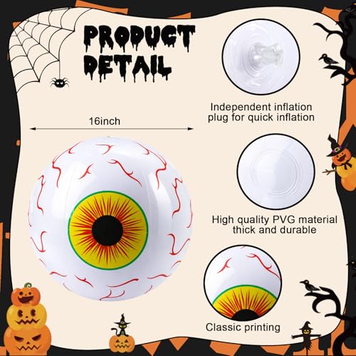 Halloween Pool Floats Set - Inflatable Eyeball and Pumpkin Party Decor