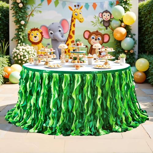 Gradient Green Sequin Ruffled Table Skirt for Party & Event Tables - 17Ft