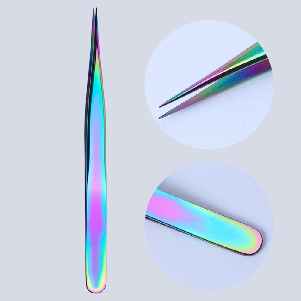 WOKOTO Nail Tweezers And Scissors Kit Straight Curved Rainbow Stainless Steel Precision Tweezers Set For Nail Art Sticker Rhinestone Eyelash Extensions Picker Tools