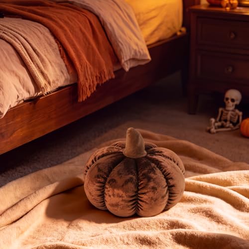 Reddish Brown Velvet Pumpkin Pillow - Fall Autumn Halloween Decor